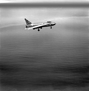 <b class=qtipBold><figcaption>Lightning EAW187844</figcaption></b><br>RAF English Electric Lightning F1 flying over the sea in 1968. The Lightning served with the RAF as a fighter or interceptor between 1959 and 1988. Faster and more agile even than many of today's fighter aircraft, its low range and limited payload for armament reduced its usefulness in relation to more recent competitors. Aerofilms Collection (see Links).<br><em>© Historic England</em> Lightning EAW187844