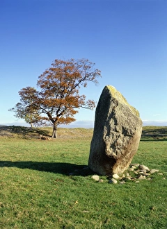 <b class=qtipBold><figcaption>Mayburgh Henge K031165</figcaption></b><br>MAYBURGH HENGE, Cumbria. View of standing stone inside the prehistoric circular earthwork.<br><em>© Historic England</em> Mayburgh Henge K031165