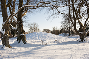 <b class=qtipBold><figcaption>New King Barrows DP136305</figcaption></b><br>New King Barrows, Stonehenge, Amesbury, Wiltshire.The barrows under snow.<br><em>© Historic England Archive</em> New King Barrows DP136305