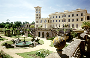 <b class=qtipBold><figcaption>Osborne House K030678</figcaption></b><br>OSBORNE HOUSE, Isle of Wight. View from upper terrace overlooking the Andromeda fountain.<br><em>© Historic England</em> Osborne House K030678