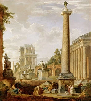 Artwork at Marble Hill Gallery: Panini - Capriccio of Roman ruins with Trajans Column J880470