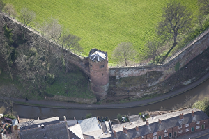 <b class=qtipBold><figcaption>Phoenix Tower, Chester 20755_010</figcaption></b><br>PHOENIX TOWER, CHESTER CITY WALLS. Aerial view. Lying on, or close to the location of the corner tower of the Roman fortress, Phoenix Tower is a much-restored medieval construction, one of a number of projecting defensive towers. Originally Newton Tower it got its new name from the crest of one of Chester's Guilds which occupied it in the 17th century. In 1645, during the English Civil War, King Charles I used the tower as a look-out during the Battle of Rowton Heath during his failed attempt to relieve the siege of Chester by Parliamentarian forces.<br><em>© Historic England</em> Phoenix Tower, Chester 20755_010
