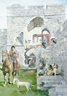 <b class=qtipBold><figcaption>Pickering Castle J850149</figcaption></b><br>PICKERING CASTLE, North Yorkshire. Cutaway section of the tower. Reconstruction drawing by Ivan Lapper.<br><em>© Historic England</em> Pickering Castle J850149