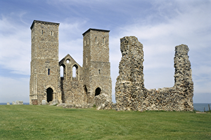 <b class=qtipBold><figcaption>Reculver Towers K991364</figcaption></b><br>RECULVER TOWERS AND ROMAN FORT, Kent. General view of the church from the south-east.<br><em>© Historic England</em> Reculver Towers K991364