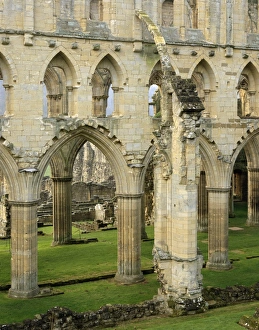 <b class=qtipBold><figcaption>Rievaulx Abbey J060225</figcaption></b><br>RIEVAULX ABBEY, North Yorkshire. The arches and buttresses of the north side of the abbey.<br><em>© Historic England</em> Rievaulx Abbey J060225