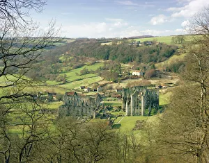<b class=qtipBold><figcaption>Rievaulx Abbey J870075</figcaption></b><br>RIEVAULX ABBEY, North Yorkshire. View from the hillside.<br><em>© Historic England</em> Rievaulx Abbey J870075