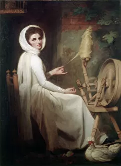 Female portraits Collection: Romney - Lady Hamilton at the Spinning Wheel J910506