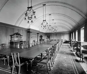 <b class=qtipBold><figcaption>Sessions House, Preston BL18232</figcaption></b><br>SESSIONS HOUSE, Lancaster Road, Preston, Lancashire. Interior of the dining room at the County Sessions House. The court house was built between 1900 and 1903 to the designs of Henry Littler, the County architect, in an Edwardian Baroque style. The Bedford Lemere daybook records Goodall, Lamb and Heighway as clients. Photographed by H Bedford Lemere in 1904.<br><em>© Historic England</em> Sessions House, Preston BL18232