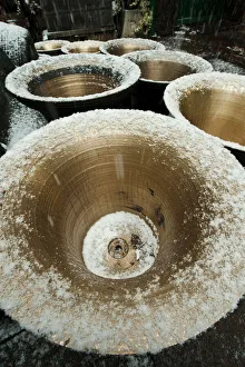 <b class=qtipBold><figcaption>Snow bells DP130634</figcaption></b><br>Whitechapel Bell Foundry, Tower Hamlets, London. Bells in courtyard.<br><em>© Historic England</em> Snow bells DP130634