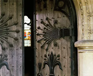 <b class=qtipBold><figcaption>St Mary's Church K940846</figcaption></b><br>ST MARY'S CHURCH, Studley Royal, North Yorkshire. South door of the church open with stained glass window in the background.<br><em>© John Critchley</em> St Mary's Church K940846