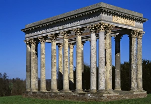 <b class=qtipBold><figcaption>Temple of Concord M070146</figcaption></b><br>AUDLEY END HOUSE AND GARDENS, Essex. View of The Temple of Concord built in 1790. Neoclassical<br><em>© Historic England</em> Temple of Concord M070146