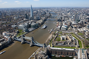 <b class=qtipBold><figcaption>Tower Bridge 27663_007</figcaption></b><br>TOWER BRIDGE, London. Aerial view of Tower Bridge, Tower of London, River Thames, Greater London Authority Building and The Shard.<br><em>© Historic England</em> Tower Bridge 27663_007