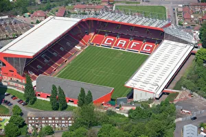 <b class=qtipBold><figcaption>The Valley, Charlton 24994_010</figcaption></b><br>THE VALLEY, Charlton, London. Aerial view. Home of Charlton Athletic Football Club since 1919. After ground closure in 1985, Charlton moved back into a renovated stadium in 1992 and have since rebuilt three sides of the ground to offer a 27, 000 all-seated stadium. Photographed in May 2008.<br><em>© Historic England</em> The Valley, Charlton 24994_010
