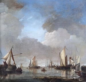 Maritime scenes Gallery: Van de Velde - Large Ships and Boats in a Calm N070600