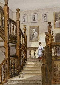 Architectural compositions Collection: Watercolour of the North stairs, Audley End House K991258