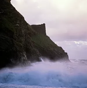 Tintagel Castle Gallery: Waves crashing against the coastline K900464