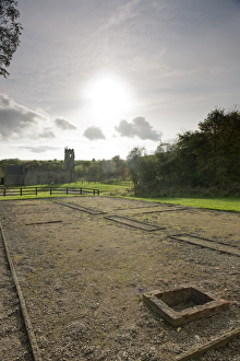 <b class=qtipBold><figcaption>Wharram Percy N110350</figcaption></b><br>WHARRAM PERCY DESERTED MEDIEVAL VILLAGE, North Yorkshire. Outline of the south farmyard and 18th century cottages.<br><em>© Historic England</em> Wharram Percy N110350