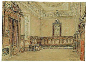 <b class=qtipBold><figcaption>Winchester College MD41_00035</figcaption></b><br>Winchester College, Winchester, Hampshire. A schoolroom at Winchester College. Pencil drawing by Charles Bannerman Phillips dated 1909.<br><em>© Historic England Archive</em> Winchester College MD41_00035