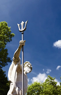 <b class=qtipBold><figcaption>Wrest Park N110269</figcaption></b><br>WREST PARK HOUSE AND GARDENS, Bedfordshire. Detail of statue, possibly Poseidon with a trident.<br><em>© Historic England</em> Wrest Park N110269