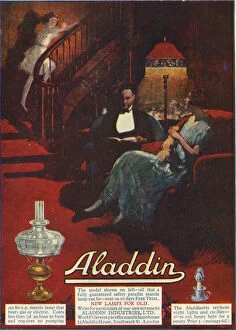 Seated Collection: Advertisement for Aladdin safety paraffin mantle lamp from Aladdin Industries Ltd
