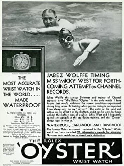 Swim Gallery: Advert for The Rolex Oyster waterproof wrist watch 1930