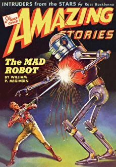 Glass Collection: Amazing Stories scifi magazine cover, The Mad Robot