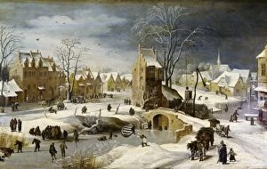 Paintings Collection: Breugel, Pieter II, The Younger. Winter Scene with Ice Skaters