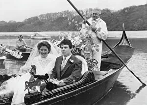 Seated Gallery: Bride and groom in a gondola, Malpas, Cornwall