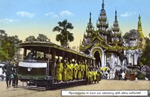 Pagoda Gallery: Buddhist Monks take the tram home from the Shwedagon Pagoda