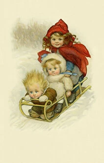 Enjoying Collection: Three children on a sleigh