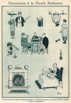 <b class=qtipBold><figcaption>Economics a la Heath Robinson</figcaption></b><br>Do not scrap your disused lighting, heating, or cooking apparatus; they can be easily adapted to other requirements. Please note: Credit must appear as Courtesy of the Estate of Mrs J.C.Robinson/Pollinger Ltd/ILN/Mary Evan"<br><em>© Mary Evans Picture Library 2015 - https://copyrighthub.org/s0/hub1/creation/maryevans/MaryEvansPictureID/10409661</em> Economics a la Heath Robinson