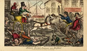 Blarney Collection: Gentleman crashing a carriage in a Belfast street, 1822