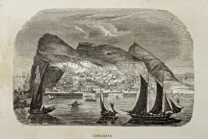 Candle Collection: Gibraltar (1844). Rock, city and harbour. Etching