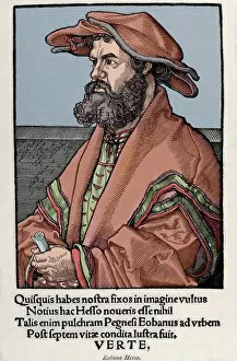 Helius Eobanus Hessus (1488-1540). Portrait. Colored engravi