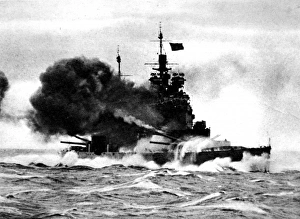 Built Gallery: HMS Duke of York firing a broadside; Second World War