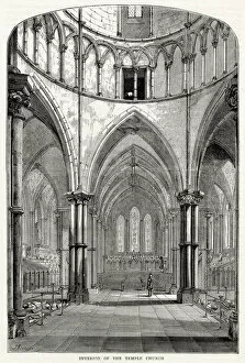 Pillars Gallery: Interior of the Temple Church in Fleet Street, London, going all the way back to