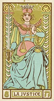 Seated Gallery: Justice as depicted on a Tarot card