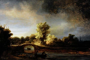 Dutch Gallery: Landscape with a Stone Bridge, c.1638, by Rembrandt (1606-1