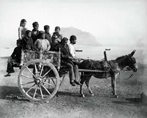 Adults Collection: People on donkey cart, Sicily, Italy