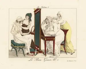 The four corners game of tag. Five merveilleuses in muslin dresses play the  game of four