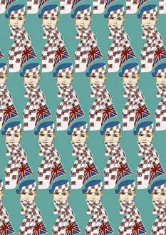 Graphics Gallery: Repeating Pattern - Girl in Union Jack Flag Scarf, turquoise