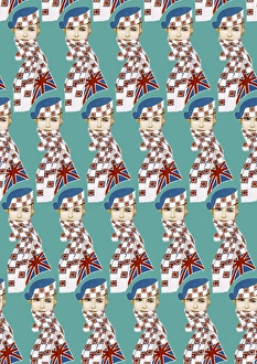 Graphics Gallery: Repeating Pattern - Girl in Union Jack Flag Scarf, turquoise