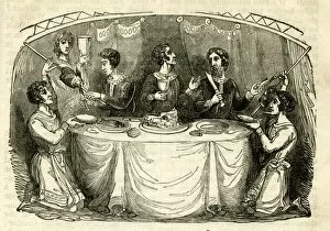 Enjoying Gallery: Saxon men at a table enjoying a banquet