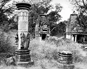 Indian Architecture Gallery: Stone pillars at Baroli, Rajasthan, India