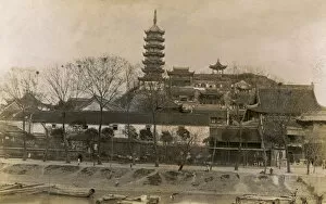 Pagoda Gallery: Unidentified Chinese Pagoda and riverside buildings