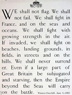 WW2 and WW2 Propaganda Posters: WW2 poster, We shall not flag, Winston Churchill speech