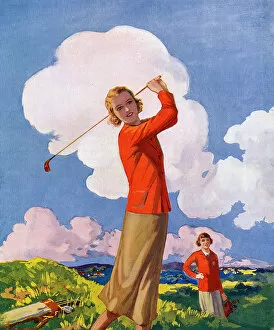 Enjoying Collection: Two young lady golfers enjoying a round on a summer day