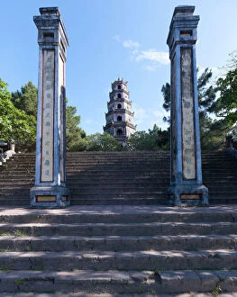 Pagoda Collection: Thien Mu Pagoda - Hue-Vietnam - Rising on a bluff above the left bank of the Perfume River