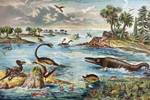 Reconstruction Gallery: 1888 colour lithograph of Jurassic