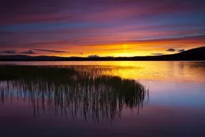 Scotland, Scottish Highlands, Cairngorms National Park. Summer sunset over Loch Morlich near Aviemore